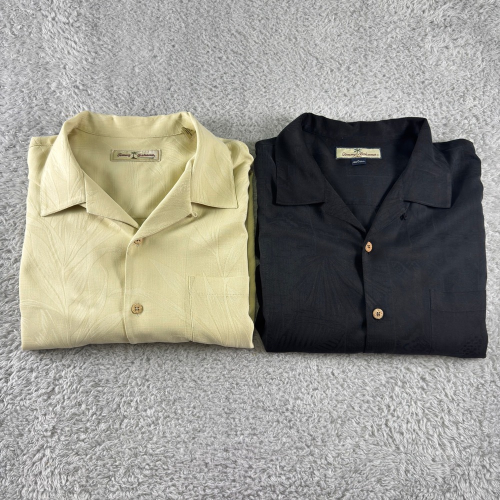 Tommy Bahama Silk Camp Shirt Bundle Yellow Black Tropical Jacquard Large 2pk